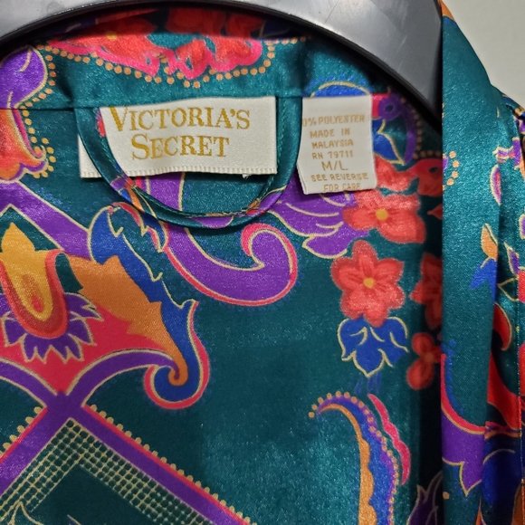 Vintage Victoria Secret Gold Label Paisley Satin Night Gown Wrap Robe - Picture 2 of 7